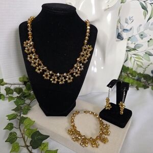 Champagne AB Crystal Bead Necklace Bracelet Earrings Set